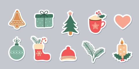 Wall Mural - set of cute christmas decoration sticker isolated vector illustration