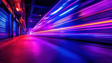 Wall Mural - vibrant light trails streak through an urban alley, showcasing dynamic movement and colorful reflect