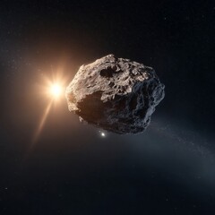 Wall Mural - Dark Asteroid Traveling Through the Vastness of Outer Space Against the Distant Shimmering Star