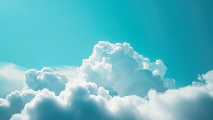 Wall Mural - a small plane flying through fluffy white clouds against a bright blue sky