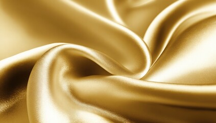 Close-up view of luxurious gold satin fabric with smooth, flowing drapes