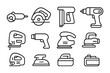 © May - Power Tool Icons. Outline vector icons of power tools: angle grinder, electric saw, nail gun, cordless drill,