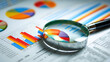 © Rezaul - Printed business documents with colorful charts and graphs being analyzed through a magnifying glass