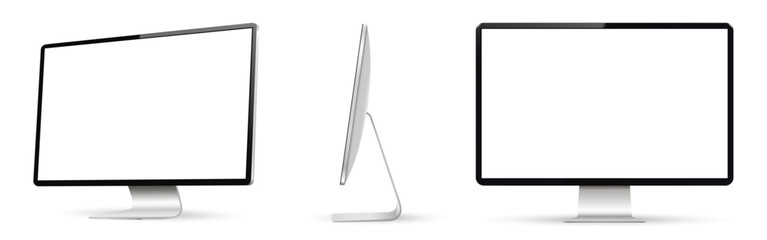 Wall Mural - realistic computer screen mockup. computer display on three sides with blank screen.