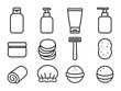 © May - Personal Care Icons. Outline icon set of personal care products: shampoo bottle, body wash, face cleanser,