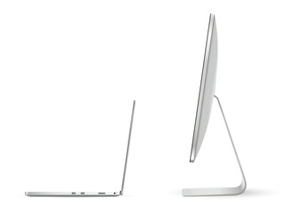 Wall Mural - laptop and computer flat screen side view