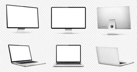 Wall Mural - realistic computer screen mockup. laptop computer mockup different angles views on transparent backg