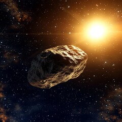 Wall Mural - Stunning Asteroid Floating in Deep Space, Illuminated by a Distant Sun, Cosmic Exploration Art