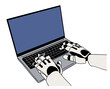 © Creative_Juice_Art - Robotic hands typing on a laptop keyboard, symbolizing AI, automation, and futuristic technology concepts. Vector illustration isolated on transparent background