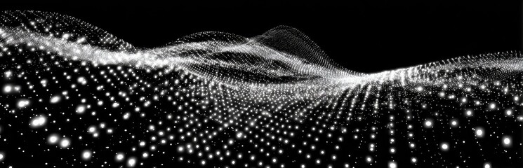 Abstract wavy pattern of white dots on black background