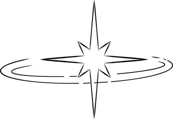 Wall Mural - Abstract y2k line star, tattoo aesthetic doodle or sketch. Sparkle swirl silhouette line light, move, trail. Retro space orbit geometric 