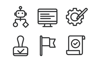 Wall Mural - Modern icons representing technology, automation, and digital processes in a minimalist style on a clean background