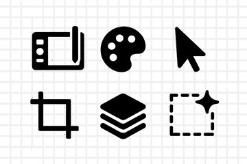 Creative tools for digital design showcased in a minimalist layout on a grid background