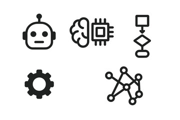 Wall Mural - Various icons representing artificial intelligence, machine learning, and neural networks in a modern design context