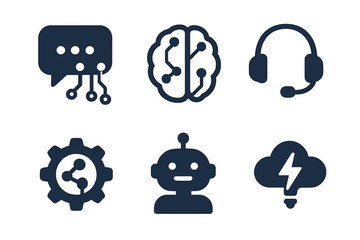 Wall Mural - Collection of technology and artificial intelligence icons in a minimalist design representing communication and innovation