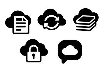 Wall Mural - Collection of cloud computing symbols representing storage, security, synchronization, and communication services