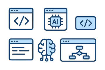 Wall Mural - Development tools and concepts related to artificial intelligence and coding showcased in a simple graphic format
