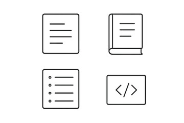 Lines, shapes, and symbols represent different types of documents and coding elements in a minimalist design