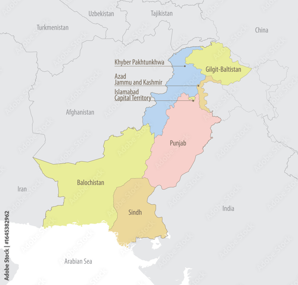 Detailed map of Pakistan with administrative divisions and borders of ...