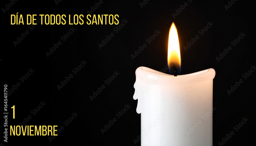 una vela encendida celebrando el dia de todos los santo y los fieles ...