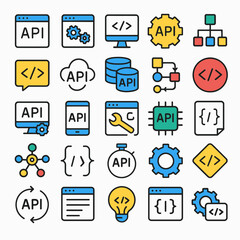 API icons represent coding during software development illustration details