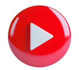 Red play button icon isolated on transparent background