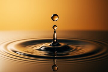 Wall Mural - water droplet splash with concentric ripples captured in high detail against a warm gradient backgro