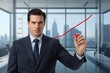 © Ardi - Risk management concept. Businessman (risk manager) draw descending curve in graph to reduce corporate risk.