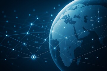 Wall Mural - digital globe with connected nodes and data points illustrating futuristic global network technology