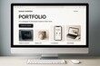 © Pixels Hunter - Modern website portfolio mockup displayed on desktop computer screen with clean layout and minimalist design concept for creative presentation. Ai generative