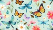 © aristha - Delicate floral and insect pattern on a pastel background.