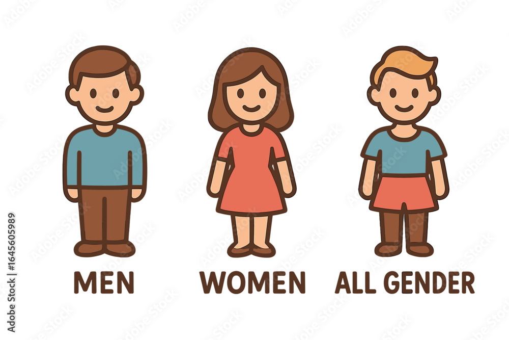 Gender restroom icons for men, women, all gender. Inclusive public ...
