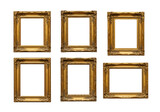 Set of six ornate golden picture frames isolated on transparent background