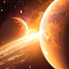 Wall Mural - planets crashing the beginning of the universe concept