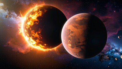 Wall Mural - planets crashing the beginning of the universe concept