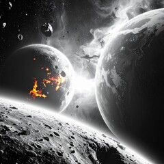 Wall Mural - planets crashing the beginning of the universe concept