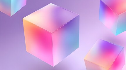 Wall Mural - floating cubes with vibrant, iridescent hues.