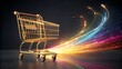 © SAQI - golden shopping cart with colorful motion blur and lights