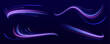 © MEDUZA - Set of bright neon speed lines. High speed effect motion blur night lights in blue and red colors, abstract flash perspective road glow streaks long time exposure vector set on transparent background.