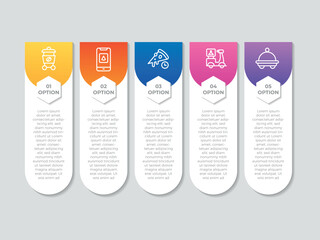 Wall Mural - business infographic thin line process with square template design with icons and 5 options or steps