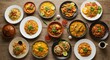 © Somvang - Diverse international dishes from around the world on a wooden table, global food culture, World Food Day