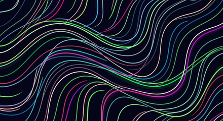 Abstract digital background with colorful flowing lines, dynamic wave patterns and vibrant light trails creating a sense of motion.