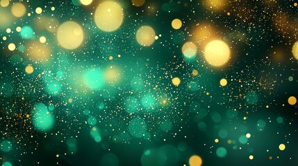 Wall Mural - Enchanting abstract green backdrop featuring golden bokeh lights.
