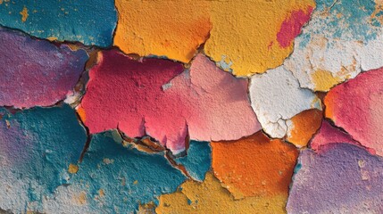 Canvas Print - Colorful Cracked Wall with Peeling Paint in Vibrant Hues and Textures