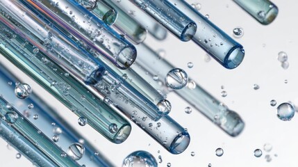 Canvas Print - Abstract Image of Glass Tubes with Bubbles and Water Droplets