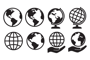 Wall Mural - globe set icon. earth, hand, globe, gear, orbit, support, representing global network, environment, 