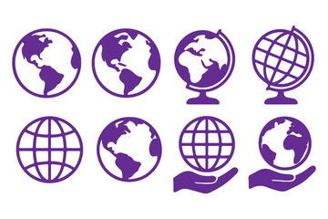 Wall Mural - globe set icon. earth, hand, globe, gear, orbit, support, representing global network, environment, 