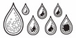 © MYT Studio - Illustration of several water droplets with varying internal compositions and a black and white color scheme