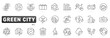 © tutti_frutti - Green city line icons for sustainability, net zero, renewable energy, recycling, efficiency, eco buildings, smart grid, battery storage, editable stroke