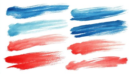 Blue red watercolor paint brush stroke line transparent PNG set bundle, isolated background. Creative brushes pattern art shape design